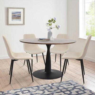 Harold+bingo 5-piece Walnut Foil Round Top Pedestal Dining Table Set ...