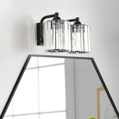 PAKOKULA Modern 12.6 in. 2 Light Black Bathroom Vanity Light with Crystal Glass Shade