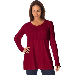Jessica London Women's Plus Size Ribbed Baby Doll Tunic Sweater - 1 of 4