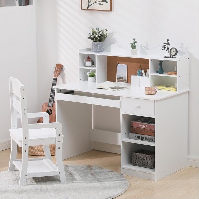 Study Desk and Chair Set, Learning Desk for Kids - Features Bulletin Board, Keyboard Drawer