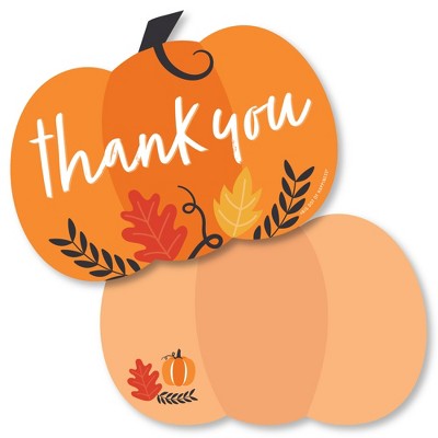 Big Dot of Happiness Fall Pumpkin - Shaped Thank You Cards - Halloween or Thanksgiving Party Thank You Note Cards with Envelopes - Set of 12