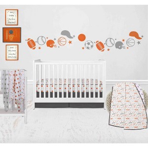 Bacati - Boys Basketball Muslin Orange Gray 10 pc Crib Bedding Set with 4 Swaddling Blankets - 1 of 4