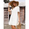 INSPIRE CHIC Women's Split V Neck Summer Eyelet Short Sleeve Hollow Out Ruffle A-Line Mini Dresses - 4 of 4