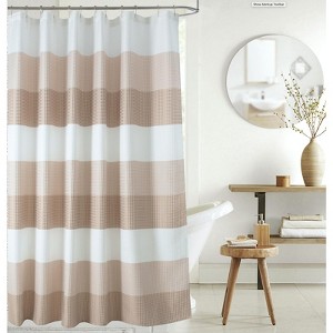 Kate Aurora Spa Accents Striped Waffle Fabric Shower Curtain - 1 of 1