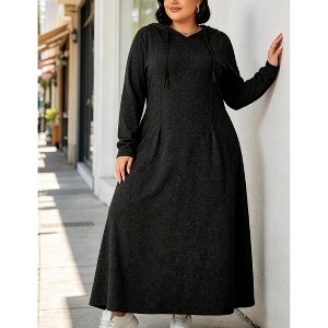 YESFASHION Women Plus Size Hooded Drawstring Waist Long Sleeve Floor-Grazing Maxi Casual Sweatshirt Dress,4XL,Black : Target