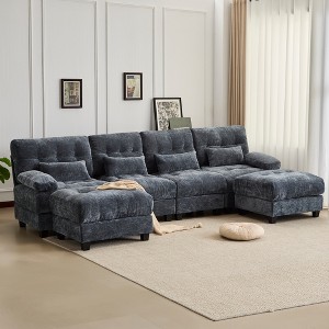 Modular Sectional Sofa with Ottomans, Chenille Fabric Sofa Couch with 4-Position Adjustable Backrest & Pillows - ModernLuxe - 1 of 4