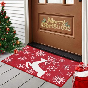 Christmas Doormat, Winter Snowflake & Reindeer Pattern, Indoor Outdoor Welcome Mat, Entryway Porch Home Decor Rug, Red - 1 of 4