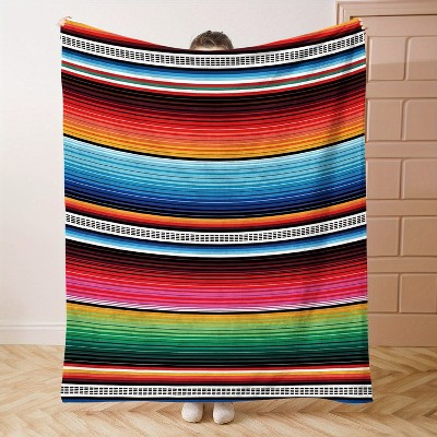Soft and Cozy Colorful Striped Flannel Throw Blanket, Perfect For Bed, Sofa, Office, And Camping, Christmas Gift.