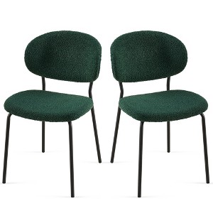 Grungis Boucle Fabric Kitchen Chairs Set of 2,Upholstered Armless Dining Chairs with Curved Back and Black Metal Legs for Dining Room,Kitchen - 1 of 4