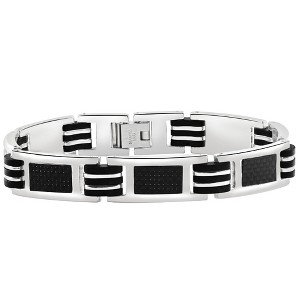 Pompeii3 Men's Steel Brushed Black Two Tone 11.5mm Link Flexible 8.5 " Bracelet - 1 of 3