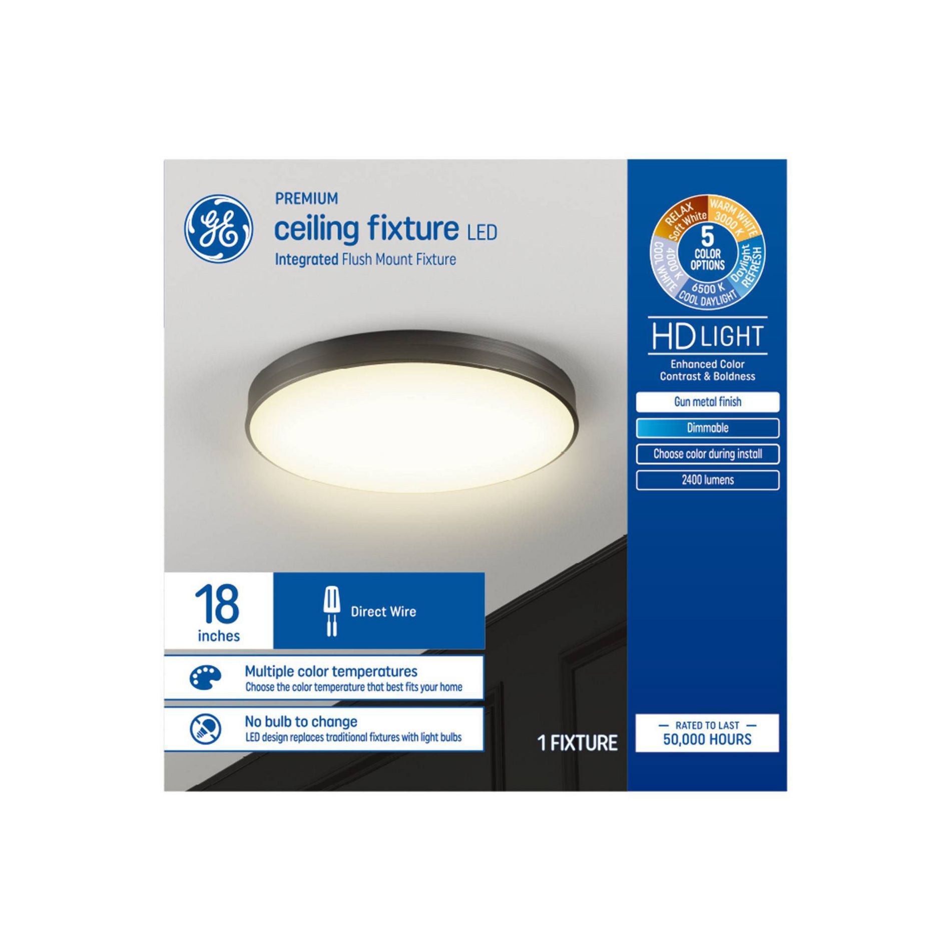 GE 32W 18" Ceiling Light Fixture Gun Metal 5-Color