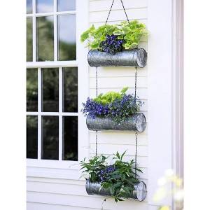 Gardener's Supply Company Galvanized Triple Hanging Planter | 3 Tier Sturdy Metal Rustic Farmhouse Decorative Wall Planters for Indoor & Outdoor - 1 of 4