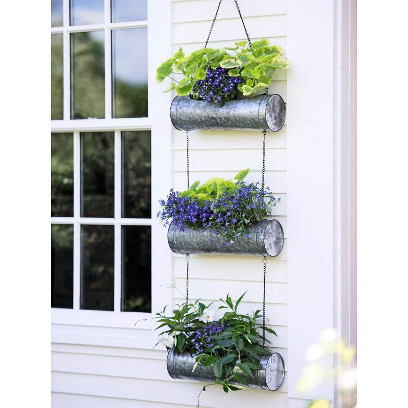 Gardener's Supply Company Galvanized Triple Hanging Planter | 3 Tier Sturdy Metal Rustic Farmhouse Decorative Wall Planters for Indoor & Outdoor, 1 of 8