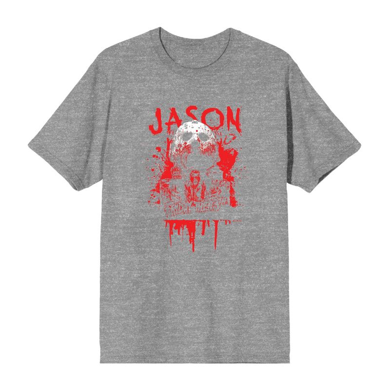 Friday The 13th Blood Splatter Jason Mask Crew Neck Short Sleeve Men's T-shirt, 1 of 3