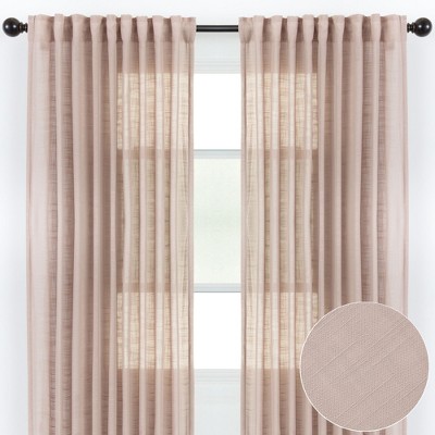 Tan Semi-Sheer Polyester Window Curtain Panels, 52 x 63 Inches