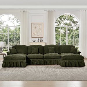 Classic U-Shape 4-Seater Modular Sectional Sofa with Flared Arms, Removable Ruffles Skirts & Movable Ottomans, Chenille Deep Seat Cloud Sofa - 1 of 4