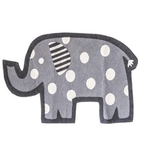 Storied Home Grey Elephant Shaped Cotton Knit Rug with White Polka Dots - 1 of 2