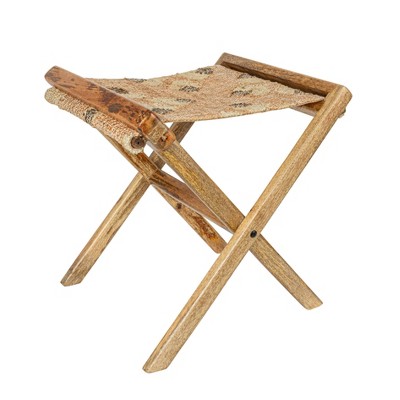 Storied Home Modern Collapsible Wood and Jute Folding Stool Natural/Brown: 20"x18" No Assembly Required
