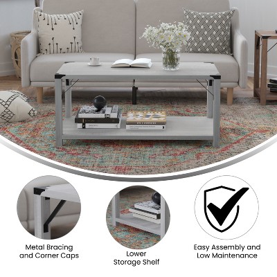 Aspen Gray Modern Farmhouse 2-Tier Rectangular Coffee Table
