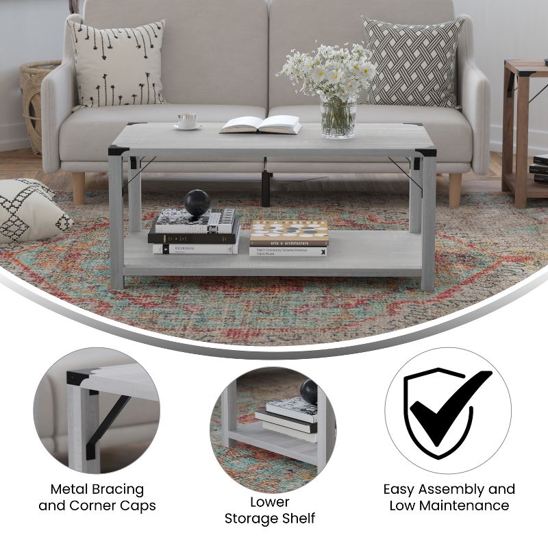 Emma and Oliver Engineered Wood Modern Farmhouse Coffee Table with Metal Accents, 4 of 10