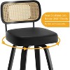 Swivel Counter Height Bar Stools - 26" Faux Leather Upholstered with Rattan Back, Black Wood Frame for Kitchen Island - 3 of 4