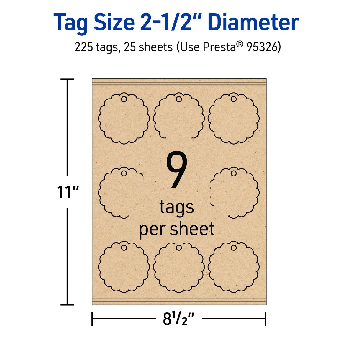 2-1/2" Diameter Round Scalloped Edge, Kraft Brown Printable Tags - thumbnail 5