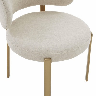 Cream Linen Upholstered Dining Arm Chair with Light Wood Legs
