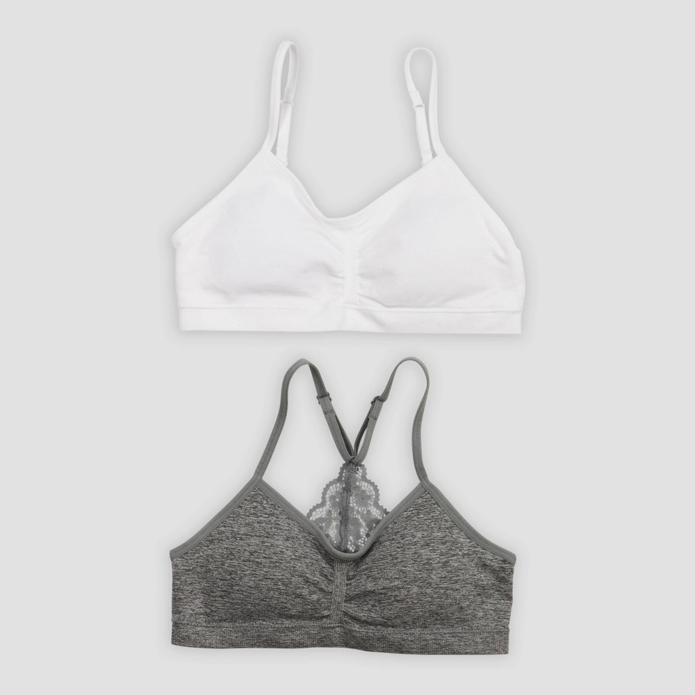 Maidenform Girls' 2pk Lace Back Seamless Bra - Gray/White M