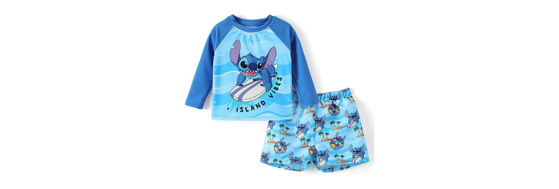 Disney Stitch Kids Boys UPF 50+ Summer Swimwear Sets Rashguard Stitch Blue 4T-5T
