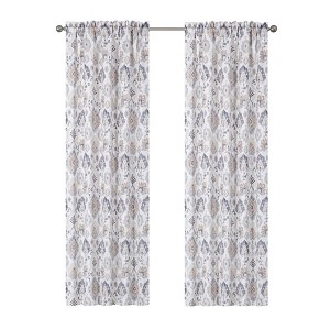 Kate Aurora Contemporary Influencer 2 Piece Water Color Damask Medallion Rod Pocket Window Curtain Panels - 1 of 4