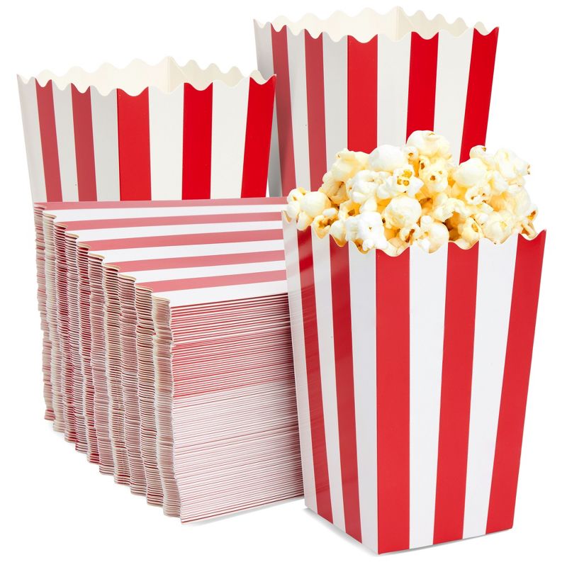 100 Mini Popcorn Boxes 3x5 Party Snack Favor Treat Containers Red/White, 20 Oz, 1 of 9