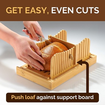 Foldable Bamboo Bread Slicer with Stainless Steel Knife and Crumb Tray