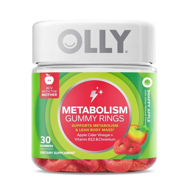 OLLY Metabolism Gummy Rings with Apple Cider Vinegar, Vitamin B12 &#38; Chromium - Apple - 30ct, 1 of 11