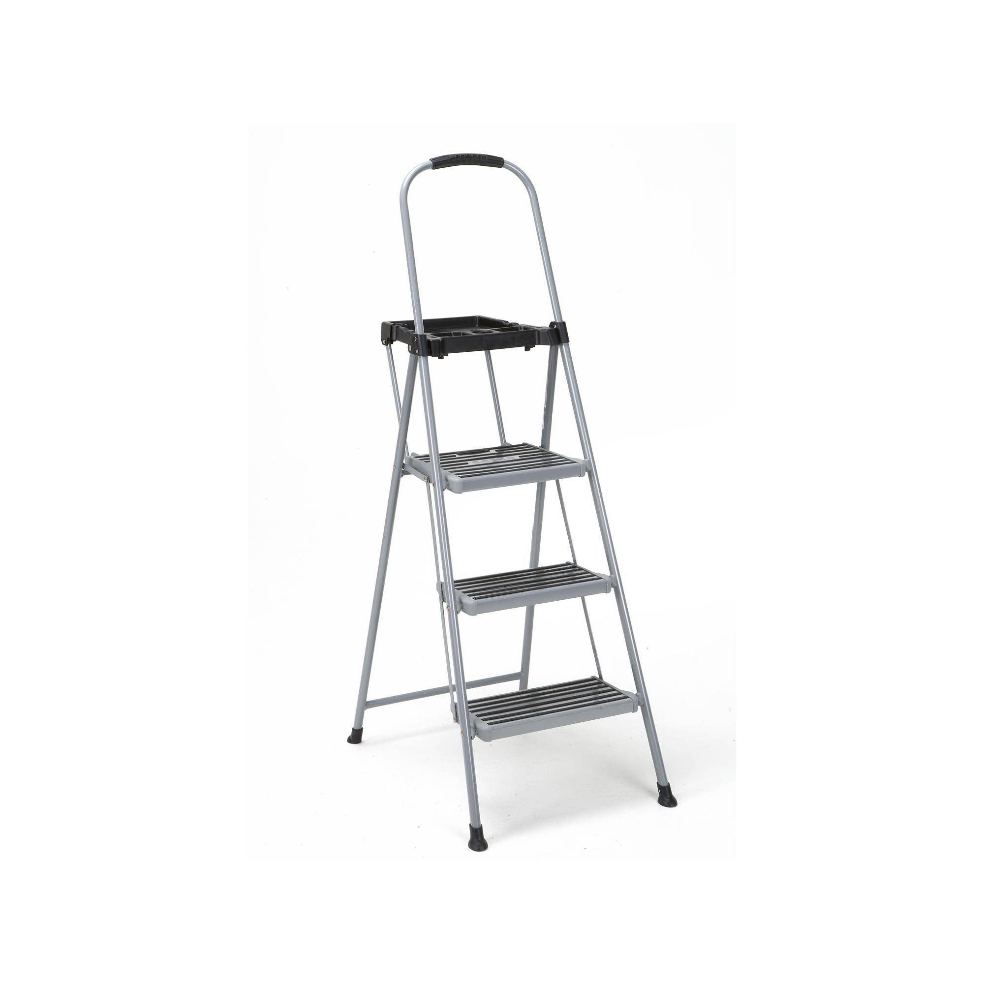Cosco 3 Step All Steel Step Stool with Tray: Folding Ladder, 225 lb Capacity, Silver, 3 Rungs, 28.74" Max Height
