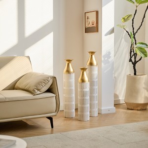 Zeus & Ruta White Glazed Metal Floor Vases Set of 3 - 24"/28.7"/33.5"H, Gorgeous Large Decorative Vases for Home - 1 of 4