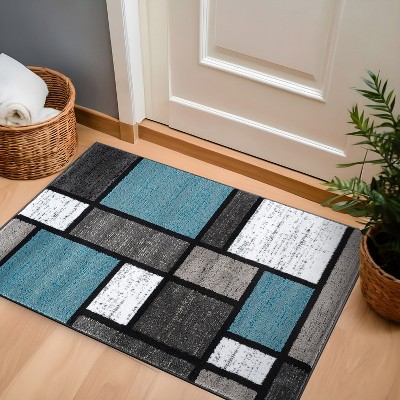 Blue Geometric Modern Synthetic Area Rug 2'7" x 4'