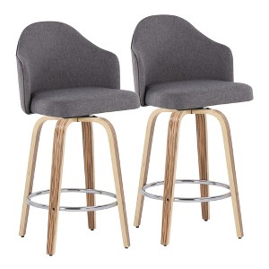 Fabric Padded Mid-Century Modern Counter Stool with Swivel and Round Metal Footrest for Kitchen Island or Home Bar, Set of 2 - 1 of 4