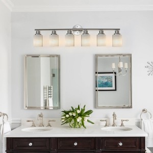 39" Modern 6-Light Vanity Wall Sconce, Brushed Nickel Finish with Frosted Glass Shades for Bathroom or Hallway Lighting (No Bulbs) - 1 of 4