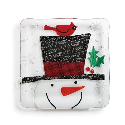 DEMDACO Snowman with Top Hat Square Plate 11 x 11 - White