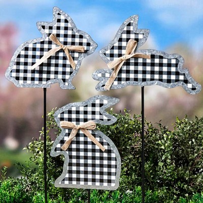 The Lakeside Collection Galvanized Gingham Bunny Stakes