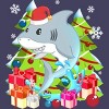 Women's Design By Humans Funny Santa Shark Christmas T-Shirt By thebeardstudio Racerback Tank Top - 2 of 3