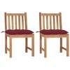 vidaXL 1/2/4/6/8x Solid Wood Teak Patio Chairs with Cushions Multi Colors - Wine Red 2 pcs - 2 of 4