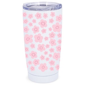 Elanze Designs Rose Pink Bubbly Cartoon Flowers Wrap-Around Design 20 Ounce Stainless Steel On-The-Go Coffee Mug, Thermal Travel Tumbler with Leak - 1 of 4