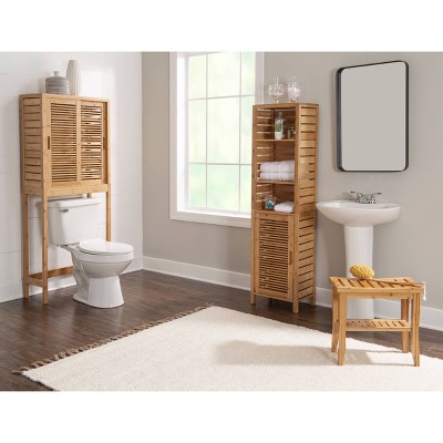 Bracken Vertical Bamboo Storage Cabinet with Hidden Shelves - Brown