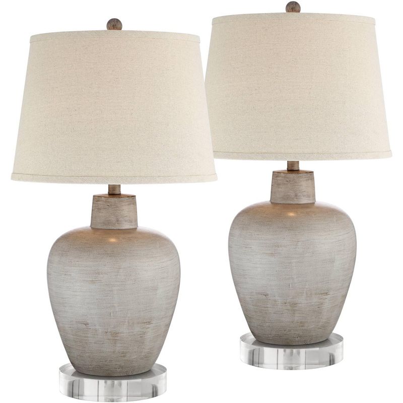 Regency Hill Glenn Rustic Farmhouse Table Lamps Set of 2 with Round Risers 28 1/2" Tall Neutral Fabric Drum Shade for Bedroom Living Room Nightstand, 1 of 5