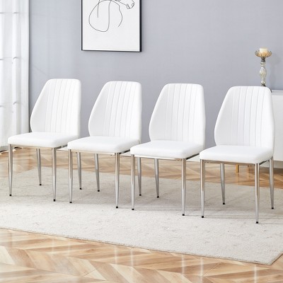 DOMETOUR Set of 4 PU Dining Chairs with Extended Backrest Silver Metal Legs for Restaurant Hotels Coffee Shop