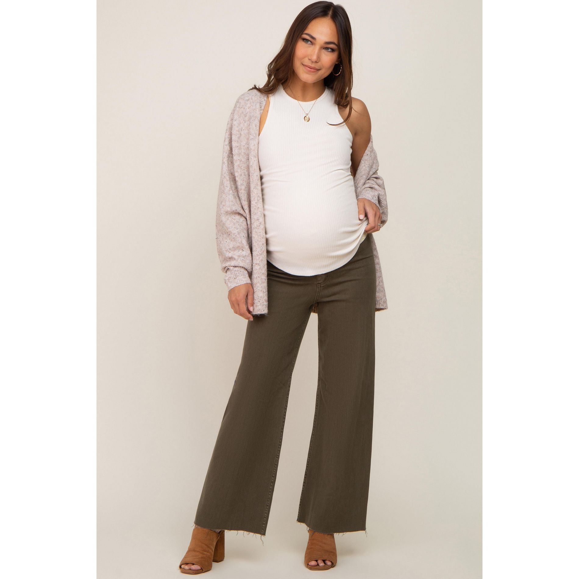Pinkblush Olive Raw Hem Wide Leg Maternity Jeans