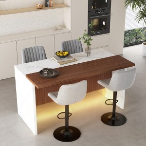 KWPZQEB 63" Modern Kitchen Island, Imitation Marble Rectangle Dining Table with LED & Grille Design for Dining Room, Living Room, Bar, Office - 1 of 4