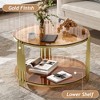 Glass Coffee Table Round Center Table Cocktail Table Accent Table Sofa Table with Gold Metal Drum Frame, Transparent/Black/Brown-ModernLuxe - 3 of 4