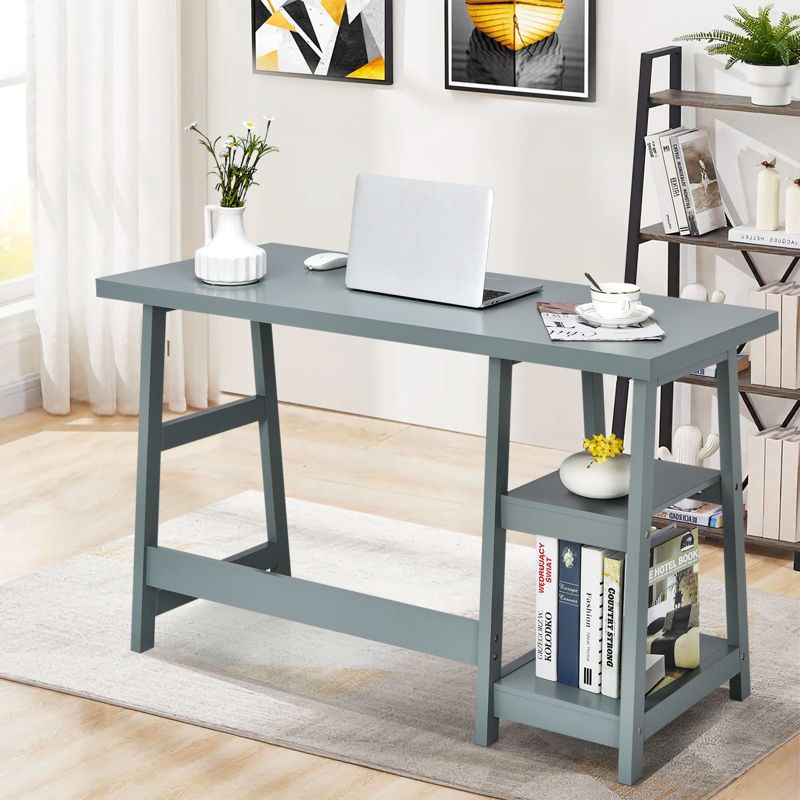 Tangkula Trestle Computer Desk Indoor Office Workstation for Home Office with  2-Tier Storage Shelves, 2 of 10